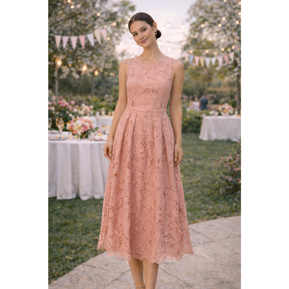 Antonio Melani Blush Pink Lined Lace Fit & Flare Midi Dress Size 6 Classic Chic